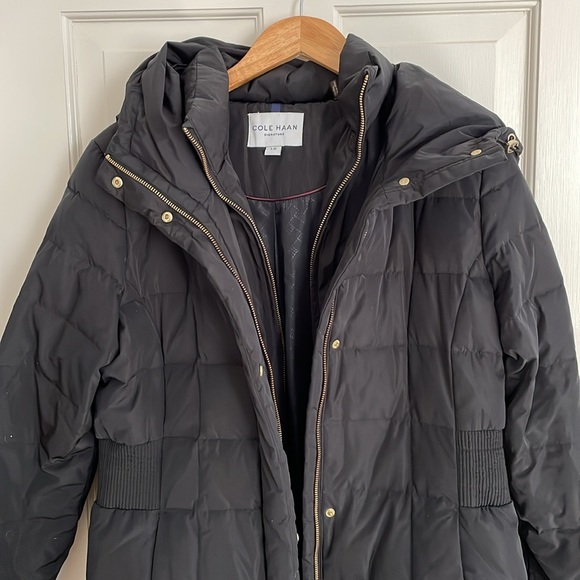 Cole Haan Long Signature Black Puffer Jacket - Picture 3 of 5